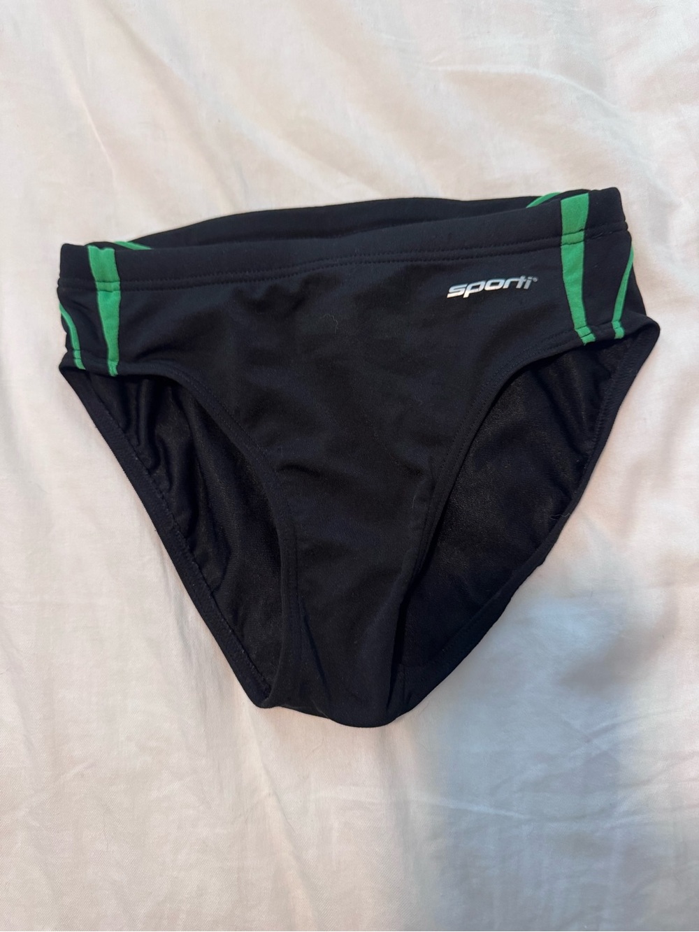 Boy’s Sporti Black Swim Brief with Green Accents waist 20” little boy.